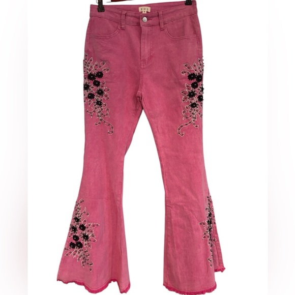 POL Embellished and Embroidered Flare Jeans NWOT - Picture 2 of 6